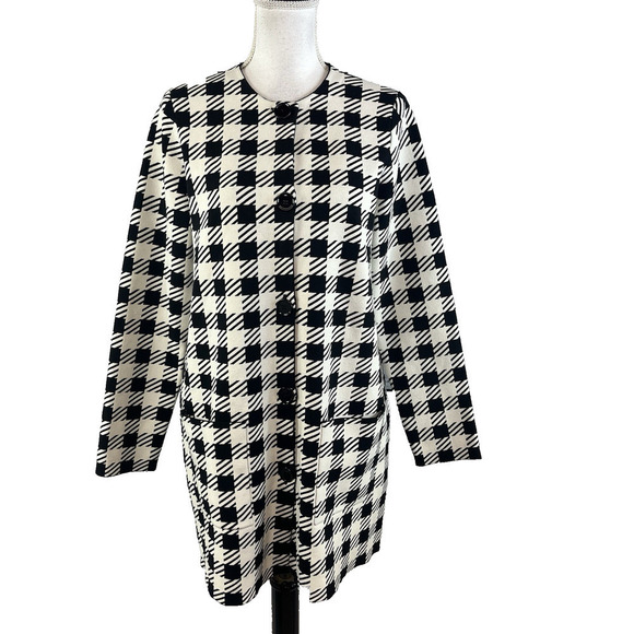Ann Taylor Jackets & Blazers - Ann Taylor Duster Jacket size Medium Black Ivory Checks Stretch Pockets Career